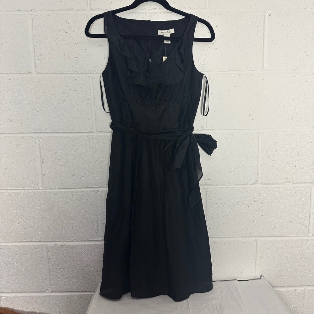 White House Black Market Dress Black Sleeveless Ruffle Tie Belt‎ Size 4